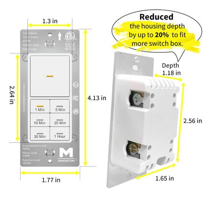 Minoston 1 Hour Countdown Timer Switch for Bathroom Fans White (MT11N)