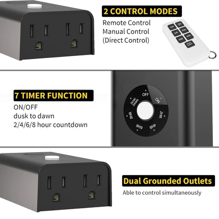 Minoston Outdoor Timer Outlet for Outdoor with Remote (MP42T)