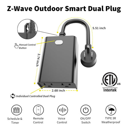 Minoston Z-Wave 800 Series Dual Smart Plug for Outdoor and Indoor (MP24Z)