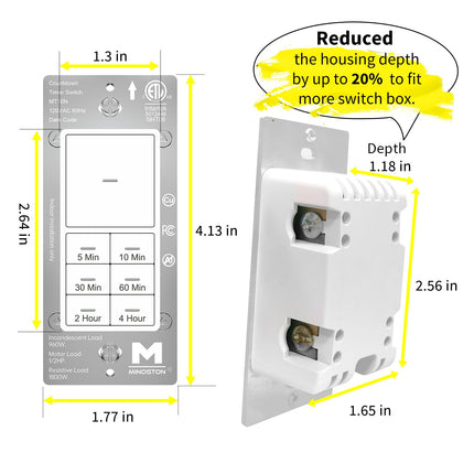 Minoston 4 Hour Countdown Timer Switch for Bathroom Fans White (MT10N)