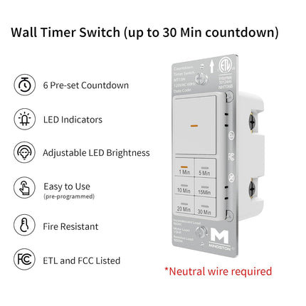 Minoston 30 Minutes Countdown Timer Switch for Bathroom Fans White (MT13N)