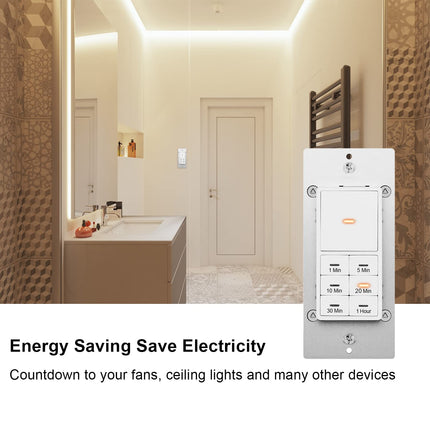 Minoston 1 Hour Countdown Timer Switch for Bathroom Fans White (MT11N)