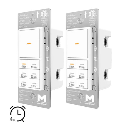 Minoston 4 Hour Countdown Timer Switch for Bathroom Fans White (MT10N)