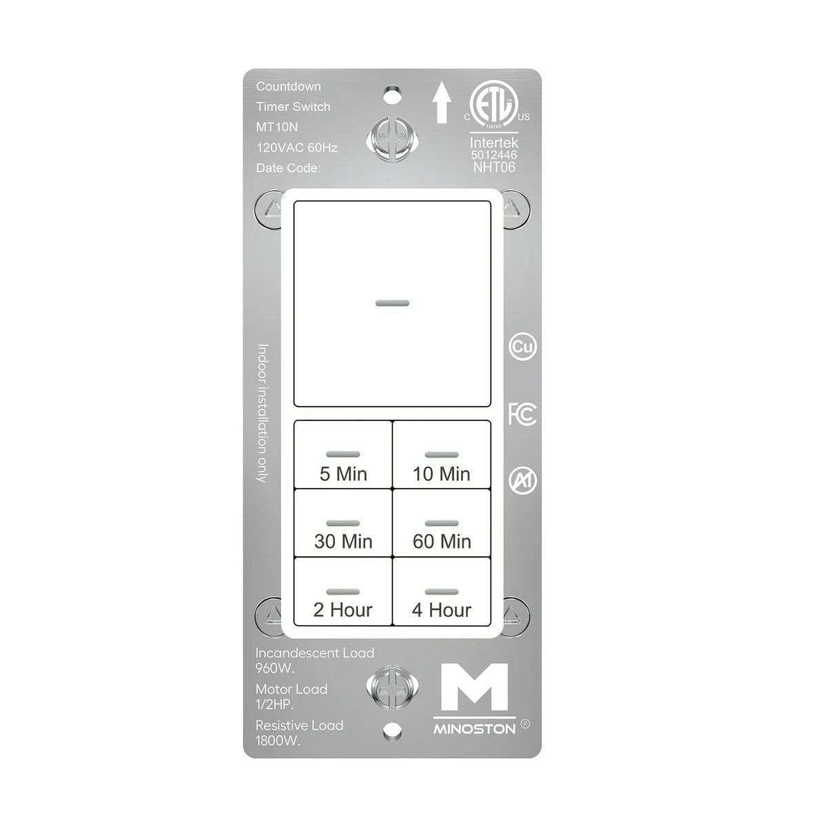 Minoston MT10N | 4-Hour Countdown Timer Switch for Bathroom Fans White