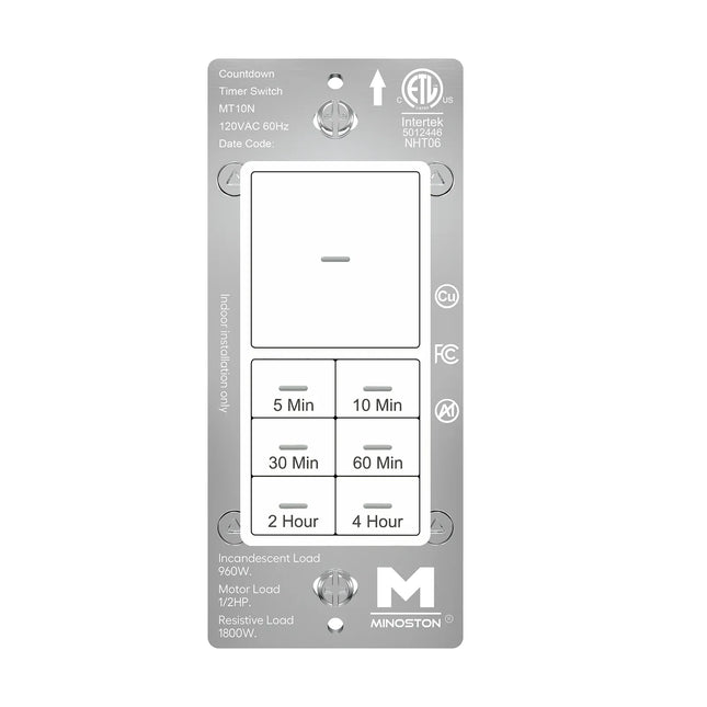 Minoston 4 Hour Countdown Timer Switch for Bathroom Fans White (MT10N)