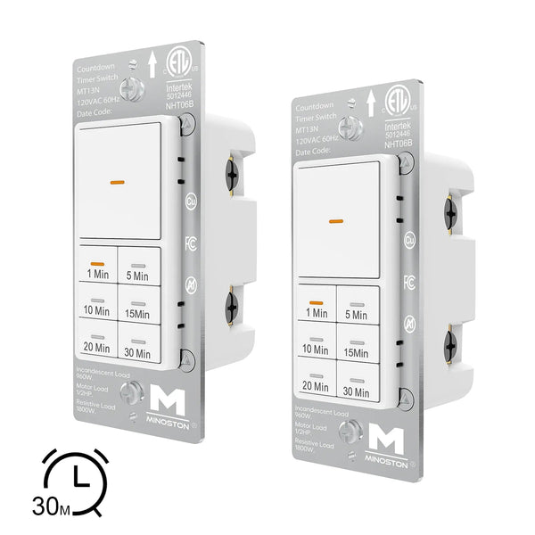 Minoston 30 Minutes Countdown Timer Switch for Bathroom Fans White (MT13N)