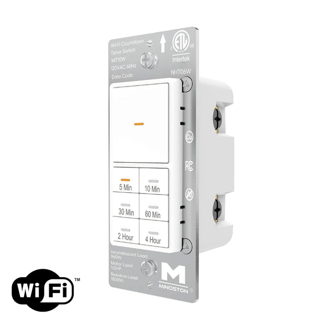 Minoston Wi-Fi 4 Hour Countdown Timer Switch for Bathroom Fans White (MT10W)